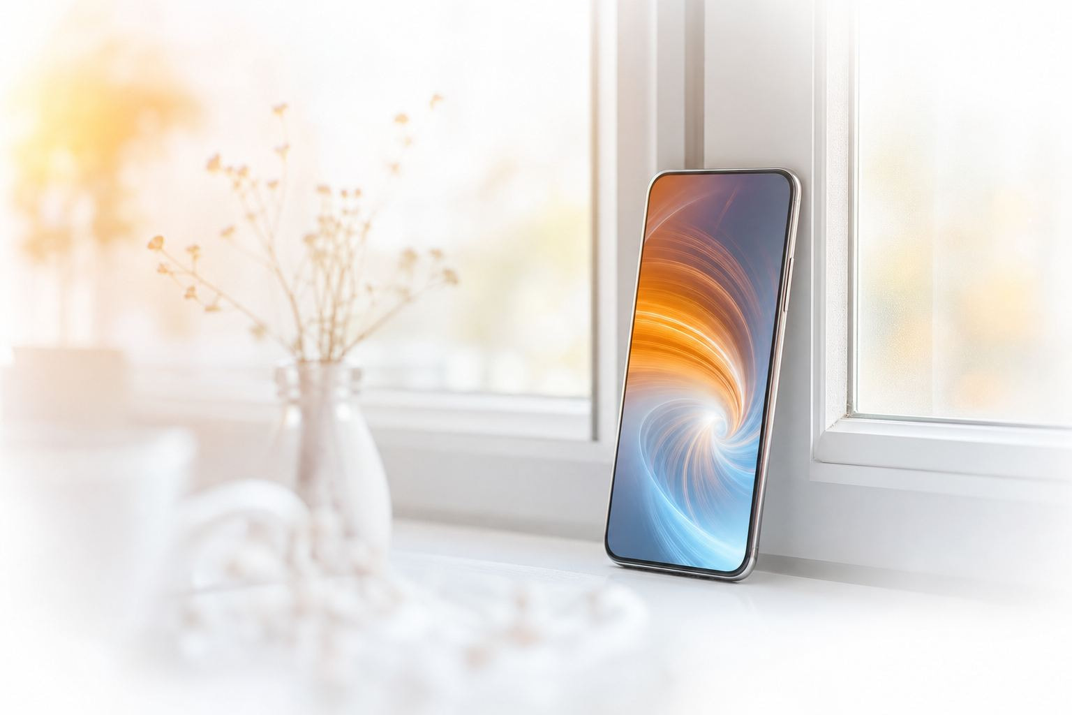 Modernes Smartphone im hellen Tageslicht mit weichem Walzen-Licht auf dem Display